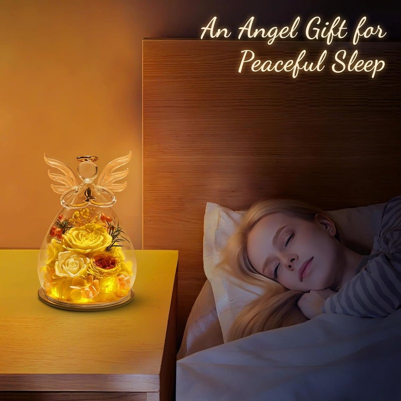 Bessol Birthday Gifts for Women Mom Preserved Rose in Glass Angel Figurines Fresh Flower for Delivery Forever Flowers Eternal Rose Valentines Day for Grandma Sister Wife Her from Daughter - Image 5